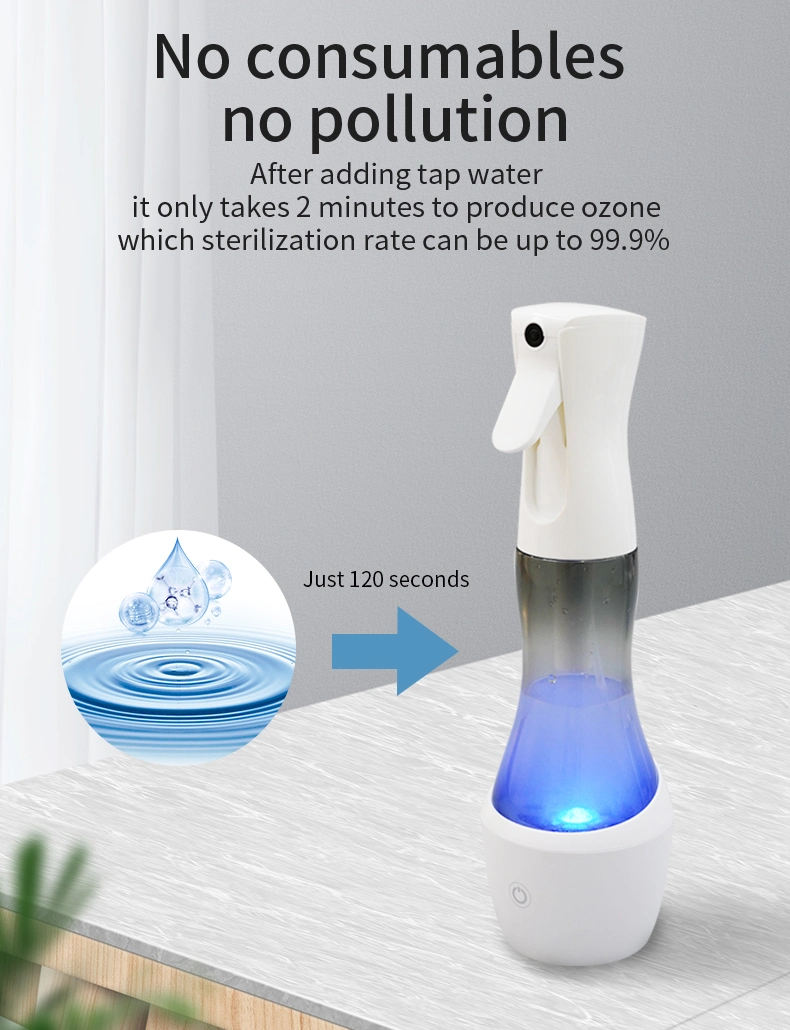 Certificate Patent Design Portable Disinfectant O3 Ozone Fine Mist Water Spray Sanitizer Spray Bottle for Multipurpose Cleaner Bacteria Eliminate